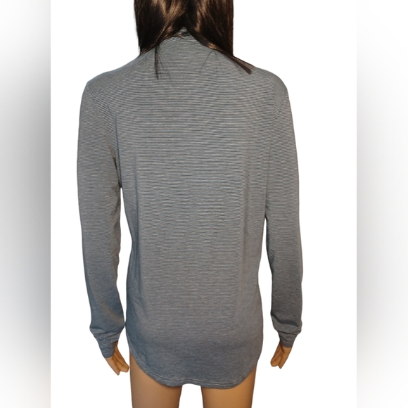 Toad & Co Pinstripe Turquoise Blue and Gray Turtleneck Size Small - Picture 3 of 14